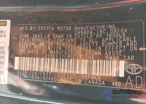 2005 Toyota Matrix Xr z USA, uszkodzony, nr VIN 2T1KR32E85C373566